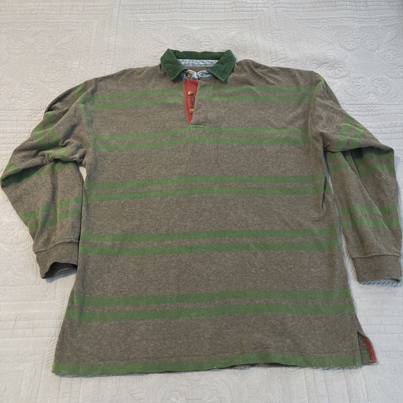 Vintage GANT USA Rugby Long Sleeve Polo Striped Denim Collar Adult Size Large - Picture 1 of 9